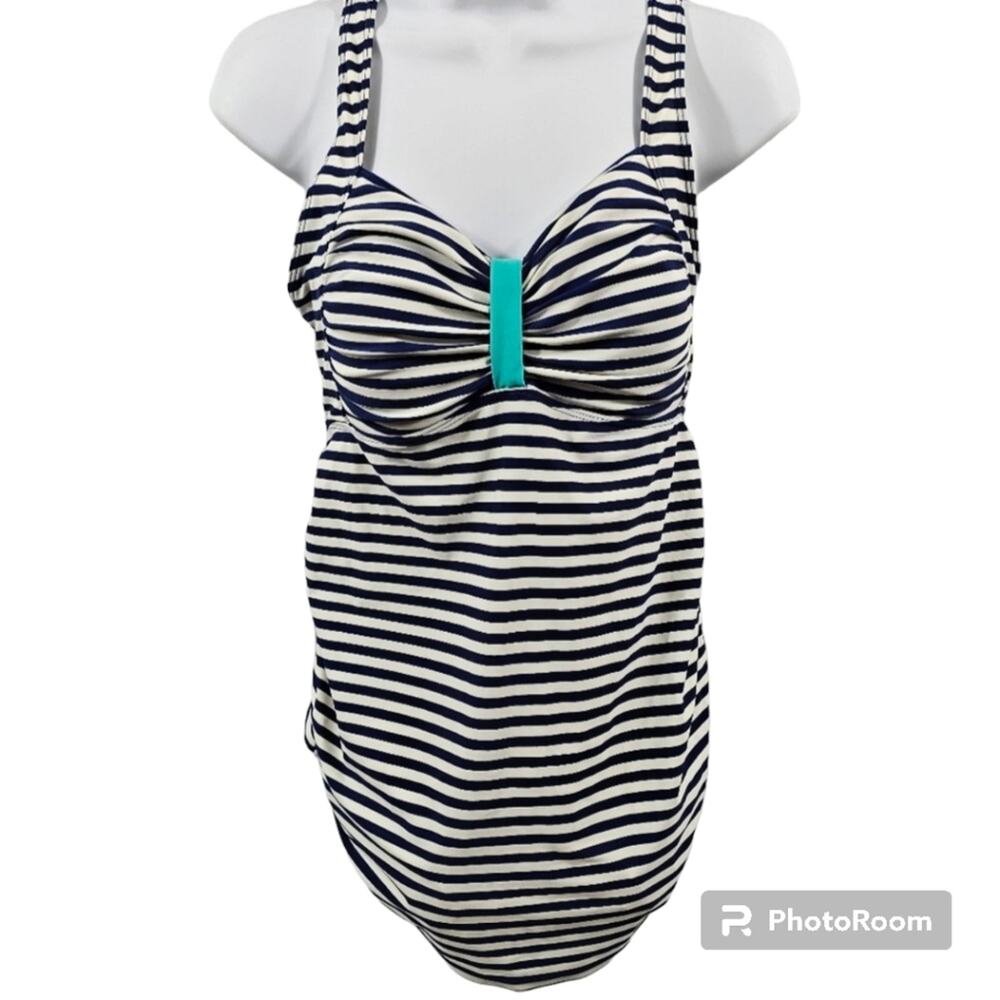 Beach Bump Maternity Navy/White Striped Tankini Top Size Medium
